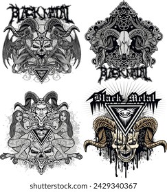 set, gothic sign with skull, grunge vintage design t shirts