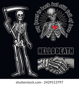 set, gothic sign with skull, grunge vintage design t shirts