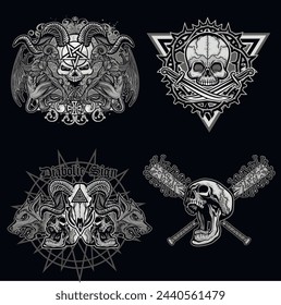 set, gothic sign with skull, grunge vintage design t shirts
