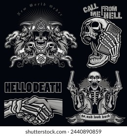 set, gothic sign with skull, grunge vintage design t shirts
