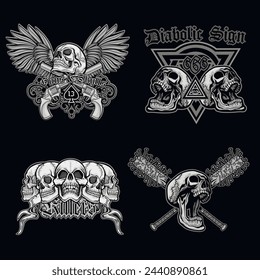 set, gothic sign with skull, grunge vintage design t shirts
