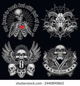 set, gothic sign with skull, grunge vintage design t shirts
