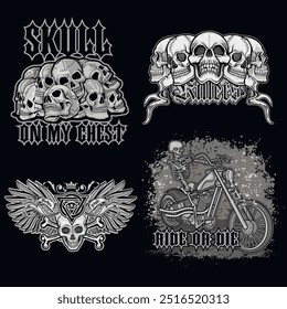 set, gothic sign with skull, grunge vintage design t shirts