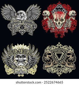 set, gothic sign with skull, grunge vintage design t shirts

