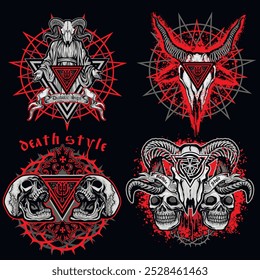 set, gothic sign with skull, grunge vintage design t shirts