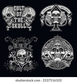 set, gothic sign with skull, grunge vintage design t shirts