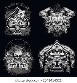 set, gothic sign with skull, grunge vintage design t shirts