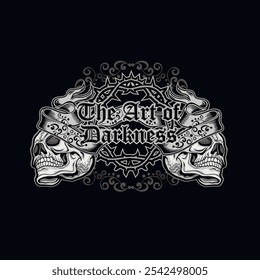 set, gothic sign with skull, grunge vintage design t shirts
