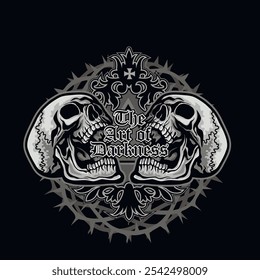 set, gothic sign with skull, grunge vintage design t shirts
