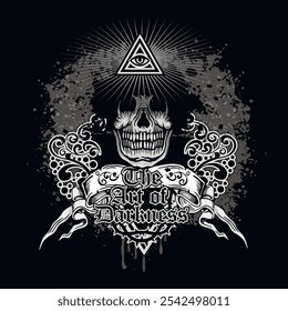 set, gothic sign with skull, grunge vintage design t shirts
