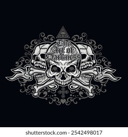set, gothic sign with skull, grunge vintage design t shirts

