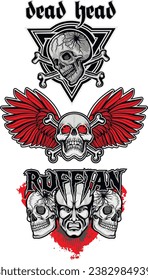 
set, gothic sign with skull (Hand drawn vector image), grunge vintage design t shirts
