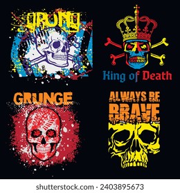 set, gothic sign with skull (Hand drawn vector image), grunge vintage design t shirts
