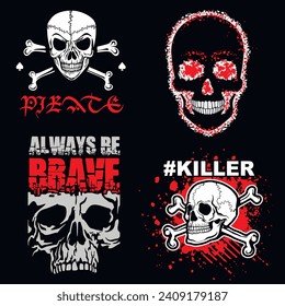 set, gothic sign with skull (Hand drawn vector image), grunge vintage design t shirts