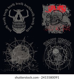 set, gothic sign with skull (Hand drawn vector image), grunge vintage design t shirts