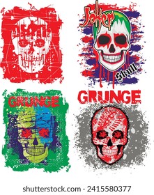 set, gothic sign with skull (Hand drawn vector image), grunge vintage design t shirts