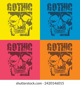 set, gothic sign with skull (Hand drawn vector image), grunge vintage design t shirts