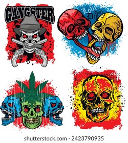 set, gothic sign with skull (Hand drawn vector image), grunge vintage design t shirts