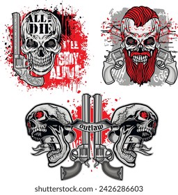 set, gothic sign with skull (Hand drawn vector image), grunge vintage design t shirts