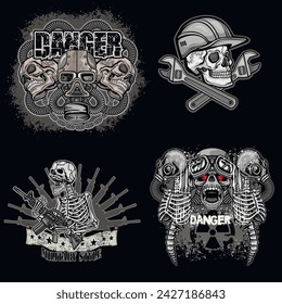 set gothic sign with skull (Hand drawn vector image), grunge vintage design t shirts

