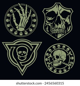 set, gothic sign with skull (Hand drawn vector image), grunge vintage design t shirts