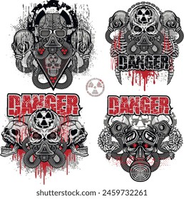 
set, gothic sign with skull (Hand drawn vector image), grunge vintage design t shirts