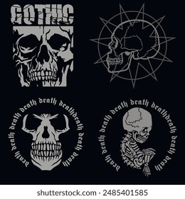 set, gothic sign with skull (Hand drawn vector image), grunge vintage design t shirts
