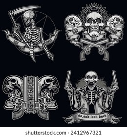 set, gothic sign with skull(Hand drawn vector image), grunge vintage design t shirts
