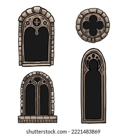 Conjunto de ventanas góticas aisladas en fondo blanco
