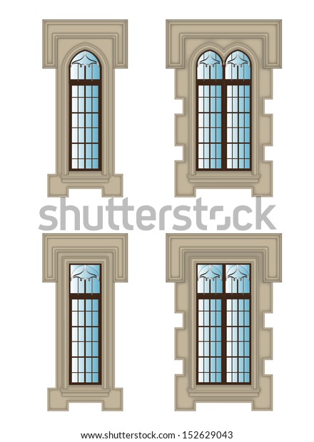 Set Gothic Windows Stone Surrond Eps10 Stock Vector (Royalty Free ...
