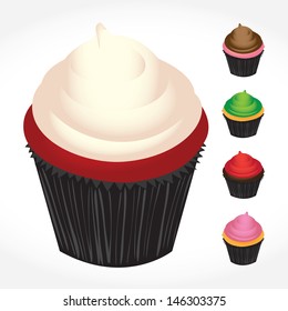 Set of gourmet bakery cupcakes in various flavors. Vector format makes these fully customizable.