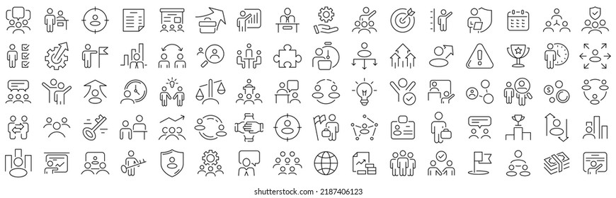 Set of governance and management line icons. Collection of black linear icons