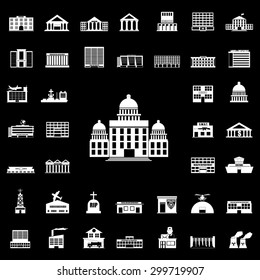 Set of Government Building black icons and silhouettes