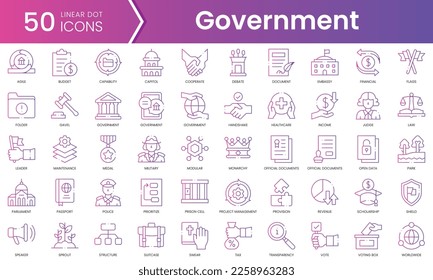 Set of government icons. Gradient style icon bundle. Vector Illustration