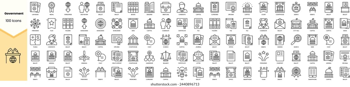 Set of government icons. Simple line art style icons pack. Vector illustration