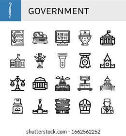 Set of government icons. Such as Scraper, Voting, Scale, Online voting, Uncle sam, White house, Politician, Kremlin, Museum, Capitol, Government, Building, Pope , government icons