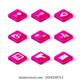 Set Gps device with map, Road traffic sign, Folded location marker, Route, City navigation, Helicopter landing pad and Traffic light icon. Vector