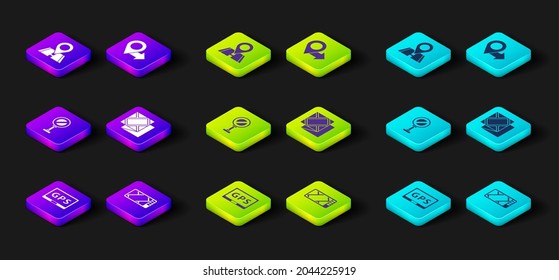 Set Gps device with map, Stop sign, Folded, Location and  icon. Vector