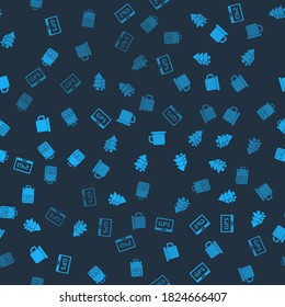 Set Gps device with map, Tree, Camping metal mug and Hiking backpack on seamless pattern. Vector.