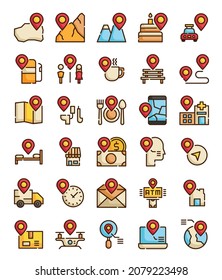 set of gps location filled outline icons vector illustration