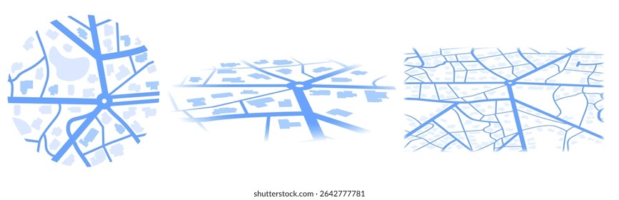 Set of Gps map navigation. Isometric city map. View from above map buildings. Detailed view of city. Abstract background. Flat style, Vector, illustration isolated