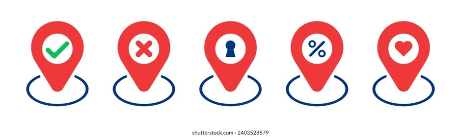 Set of gps marks line icon. Cancel, reject, geolocation, lock, password, emoji, charges, rate, verification. Vector icons for business and advertising