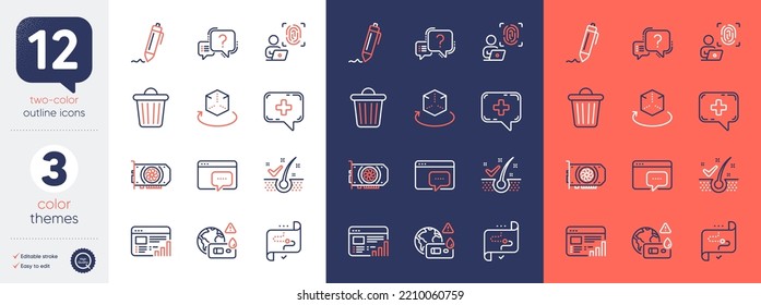 Set Of Gpu, Web Report And Signature Line Icons. Include Augmented Reality, Anti-dandruff Flakes, Computer Fingerprint Icons. Medical Chat, Trash Bin, Target Path Web Elements. Vector