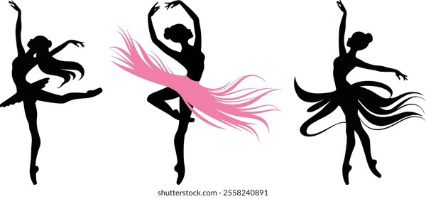 Set of graceful ballerina silhouette in a dynamic pose ballerina, ballet, dancer.