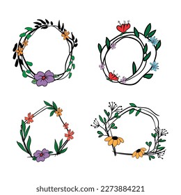 Set of graceful frames with flowers, twigs, leaves. Decorated photo frames.