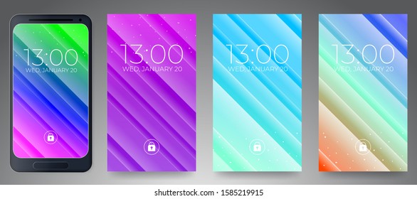 Set of Gradation Background for Mobile Screen Lock Display Modern Design