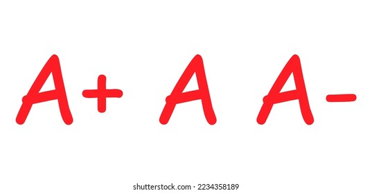 Satz des Grade-Ergebnisses A. Handgezeichnetes Symbol in roter Farbe. Test-Prüfzeichen Bericht Vektorgrafik .