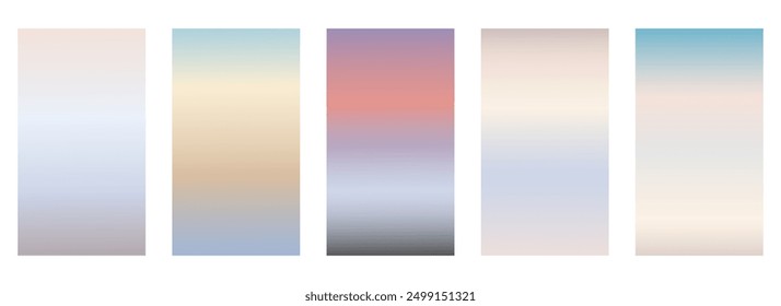 A set of gradient and abstract backgrounds for stories, social media covers. Winter palette. Isolated images on a white background. Vector illustration.