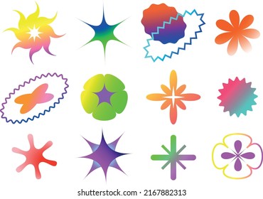 Set of gradient abstract y2k brutalism shapes. Vector abstract geometric figures with gradient. Trendy abstract geometric design elements pack