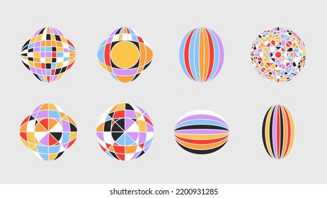 Set of gradient abstract y2k brutalism shapes. Vector abstract geometric figures with gradient. Trendy abstract geometric design elements pack. Vector illustration